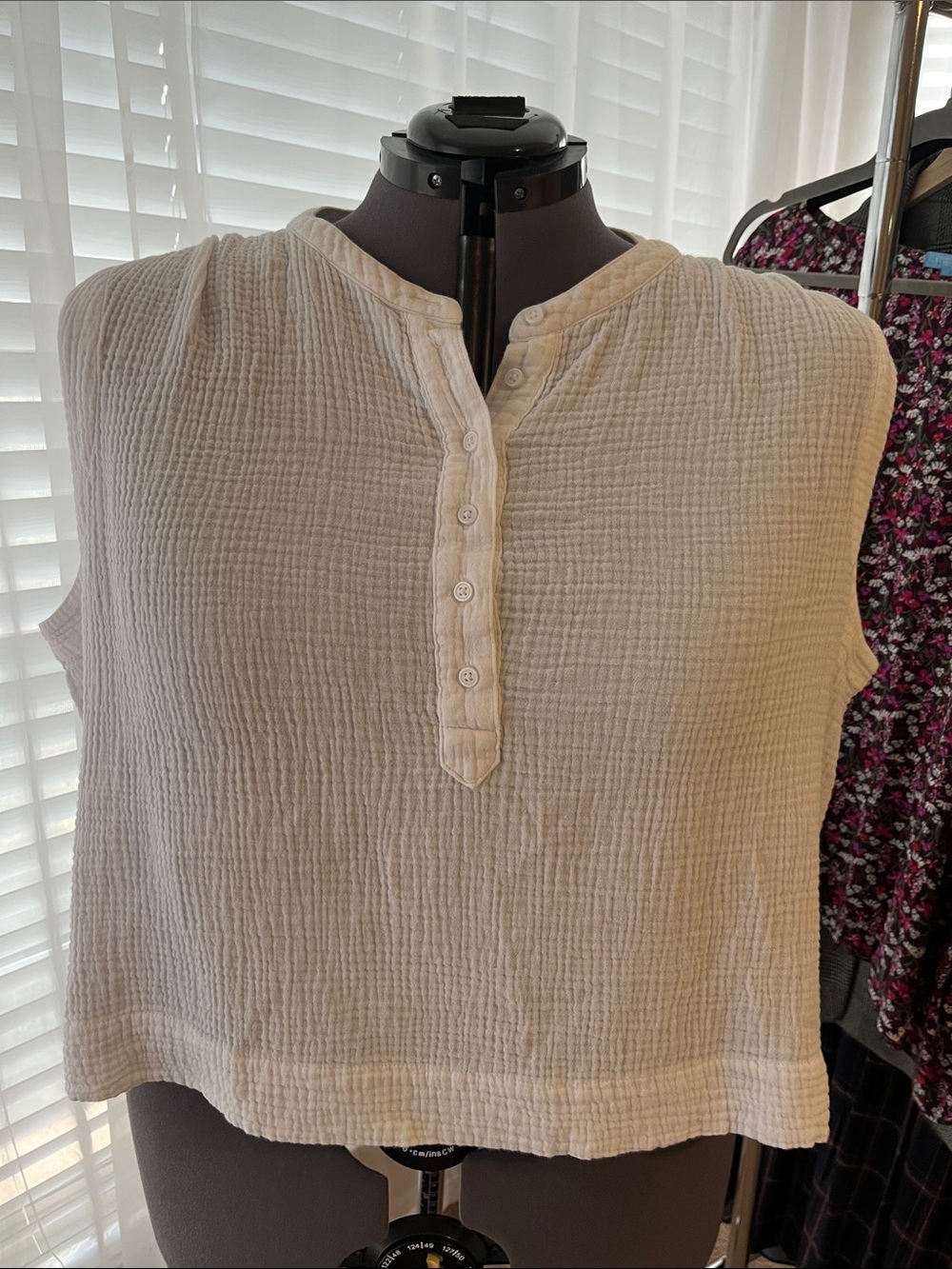 J Crew Boxy Sleeveless Cotton Gauze Button Henley Top 3x